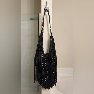 Ash Black Fringe Studded Shoulder Bag